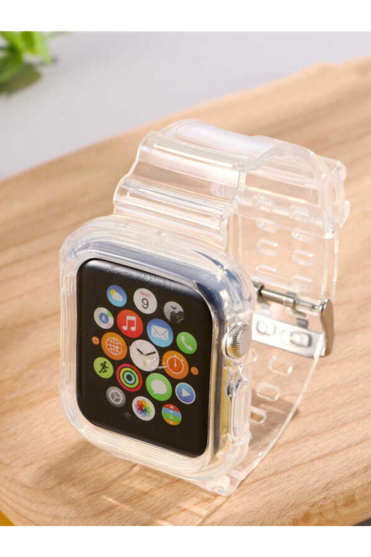 Apple Watch 1 2 3 4 5 6 Se 44 mm Krd27 Kordon Kayış Şeffaf ve Popsocket