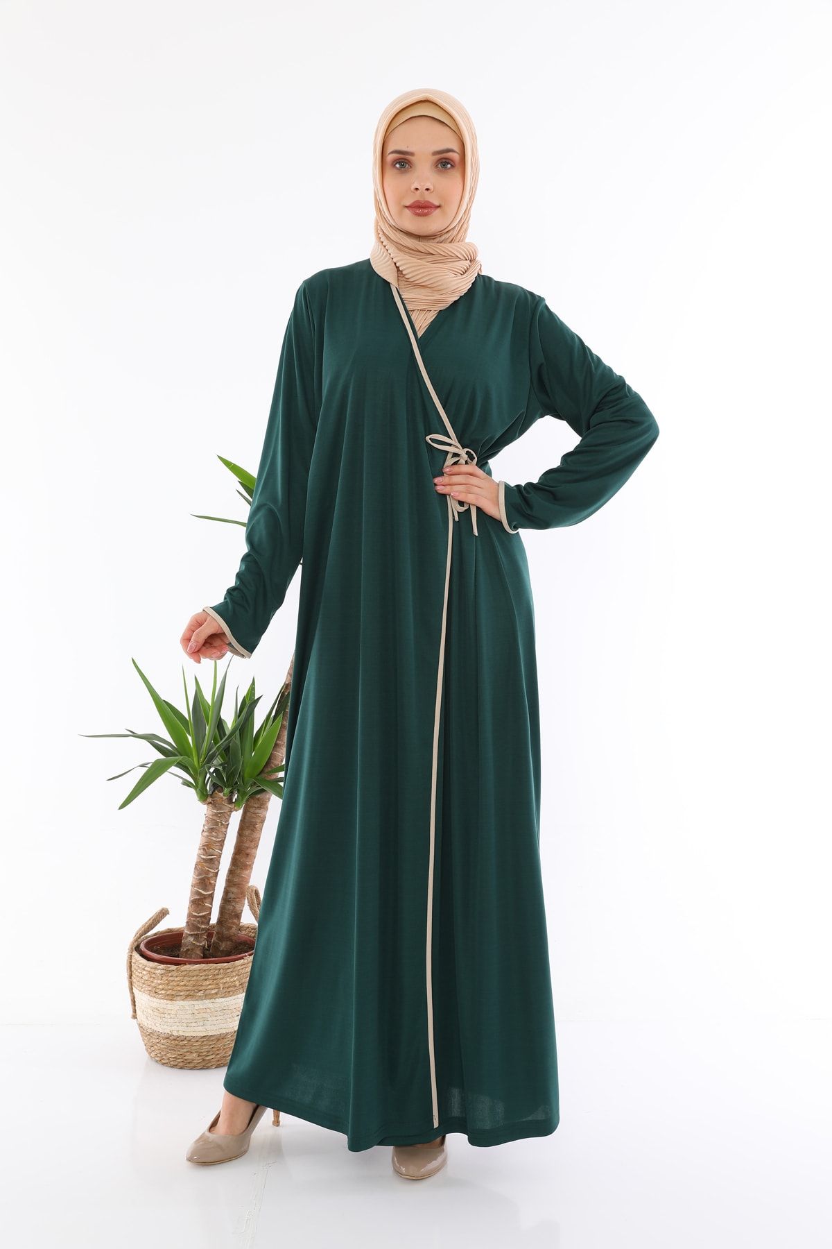miss ledonna Yandan Bağlamalı Namaz Elbisesi Zümrüt Yeşili