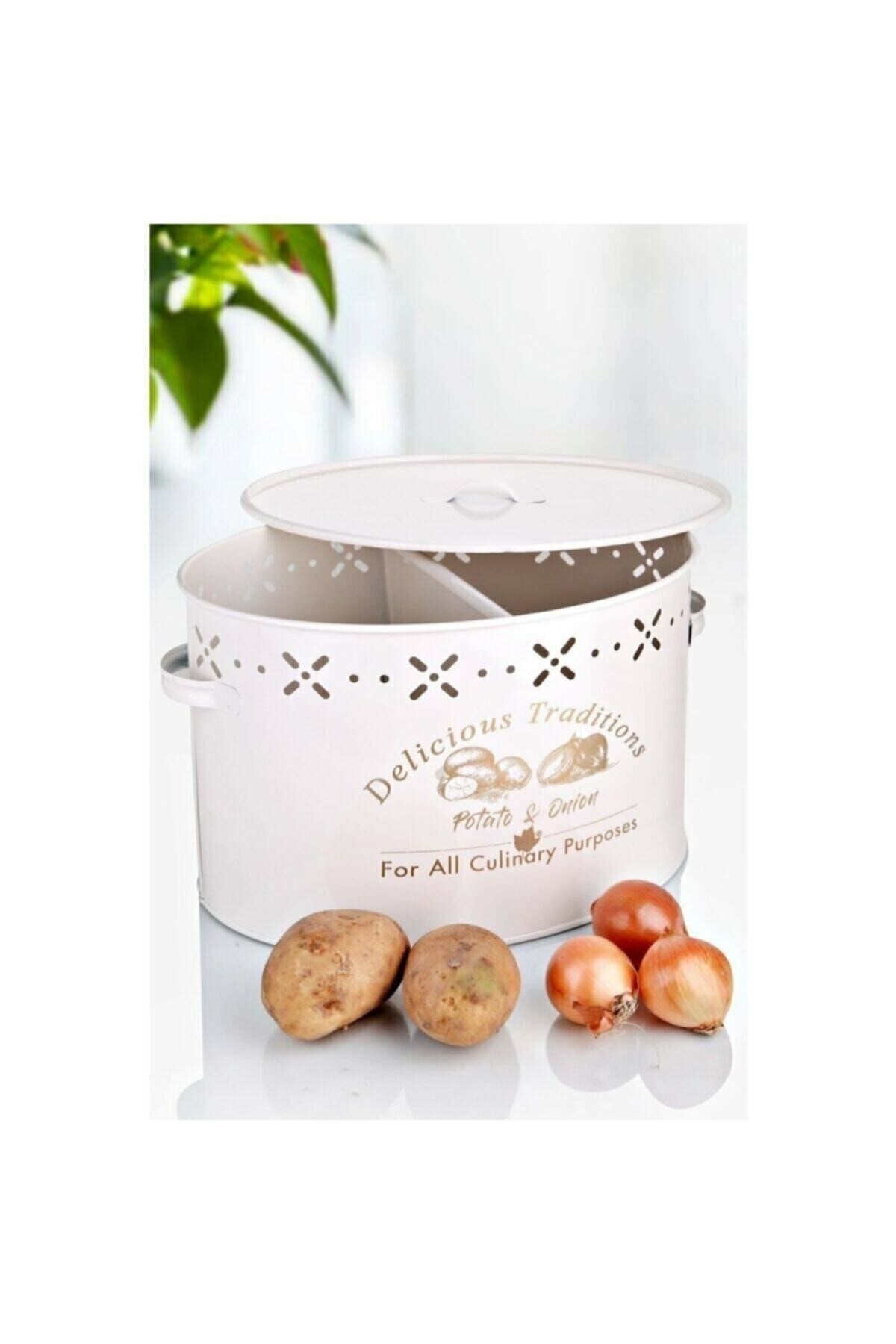 Palmiye Home Palmiye Store Metal 2 Bölmeli Kapaklı Çok Amaçlı Patates,soğan,sebze Saklama Kabı 18 Lt