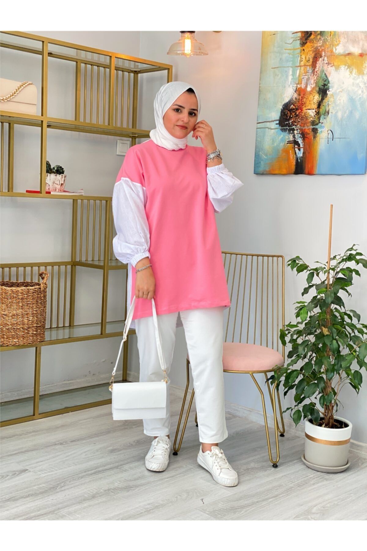 ASEL FASHİON Venüs Pembe Pamuk Keten Gömlek Detaylı Takım