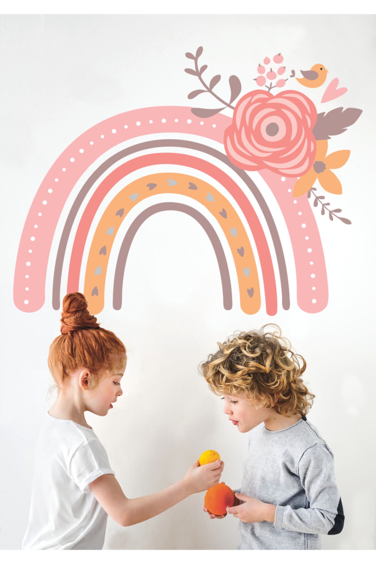Sticker Sepetim Çocuk Odası Duvar Sticker Soft Renkli Çiçekli Gökkuşağı