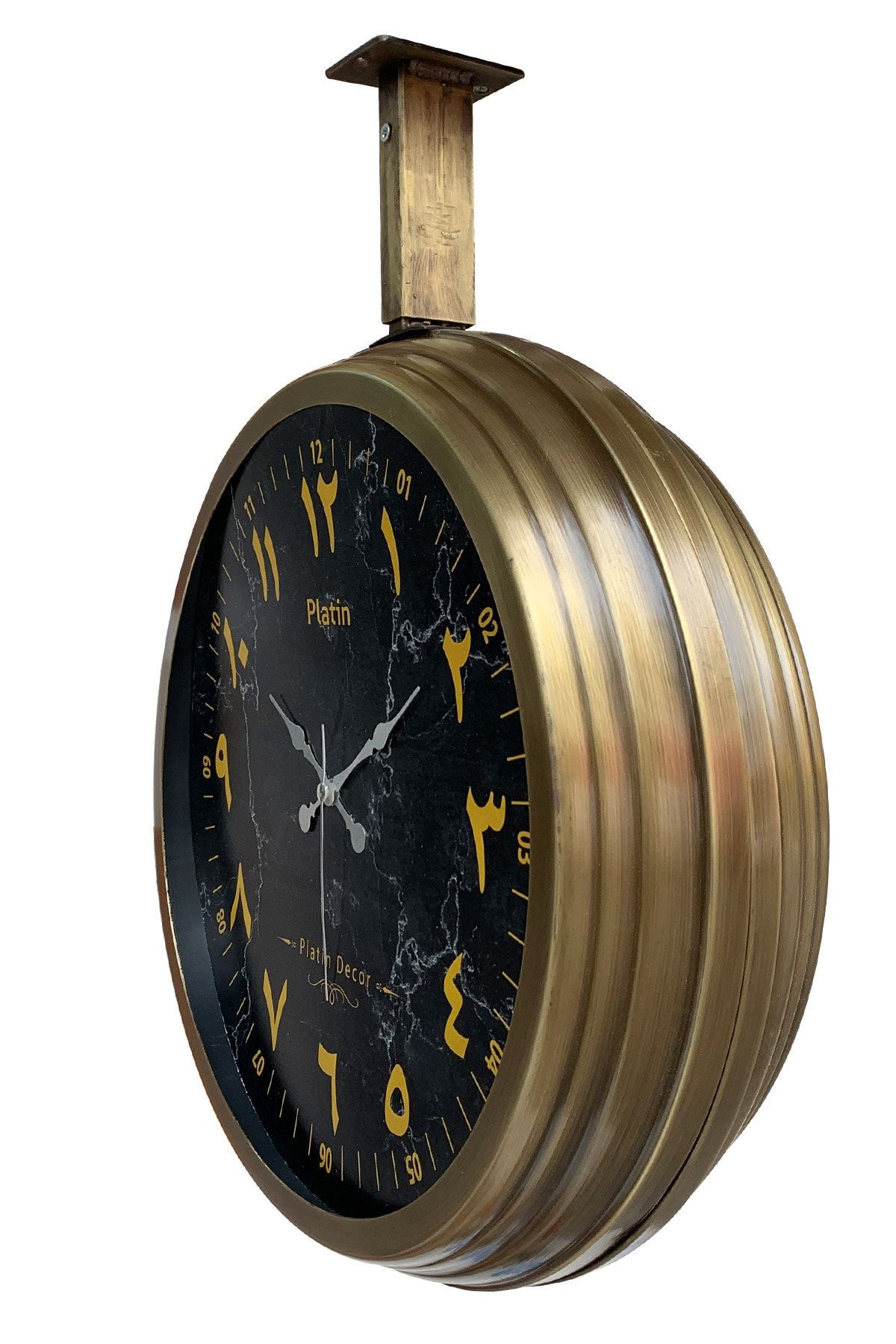 Platin Saat 40 Cm Eskitme Metal Mermer Desen Arapça Istasyon Tavan Saati