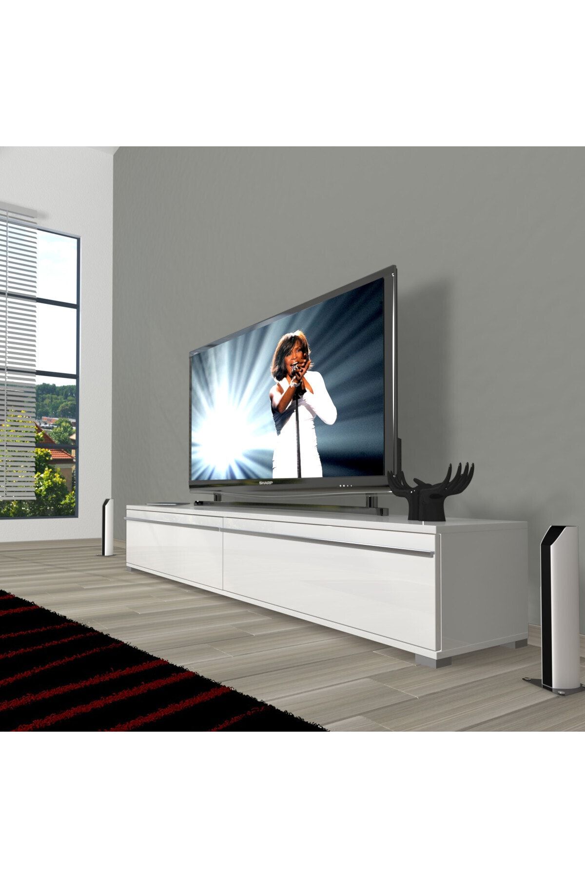 Decoraktiv Eko 140t Mdf Tv Ünitesi Tv Sehpası Parlak Beyaz