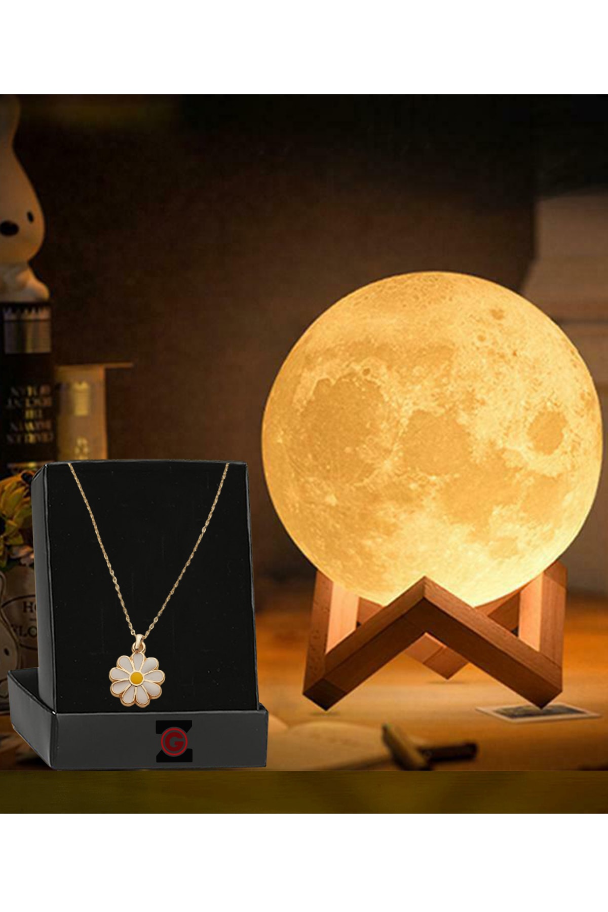 REWEL 3d Standlı Ay Gece Lambası Dekoratif Küre Led Papatya Kolye Hediyeli