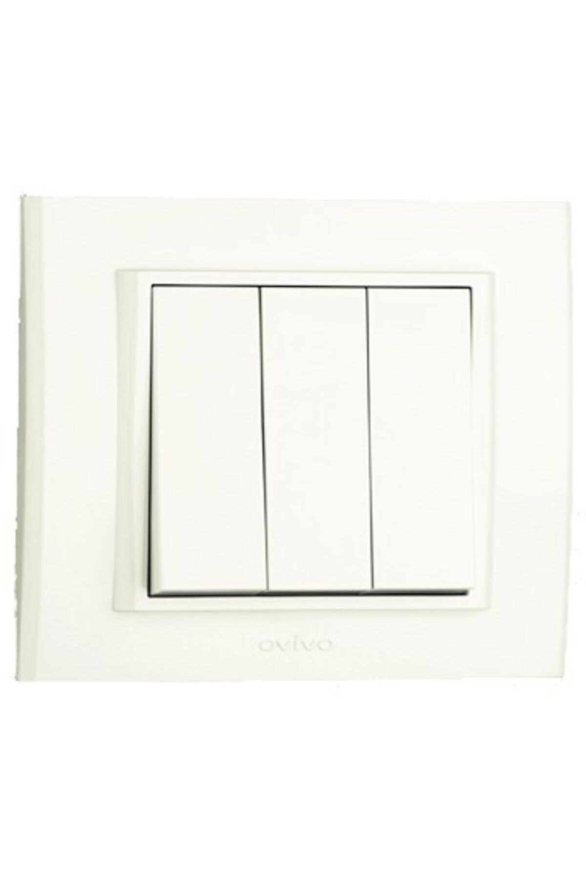 ÇağatayElektrik Ovivo Mina Beyaz Üçlü Anahtar Mekanizma+çerçeve(12 Adet)