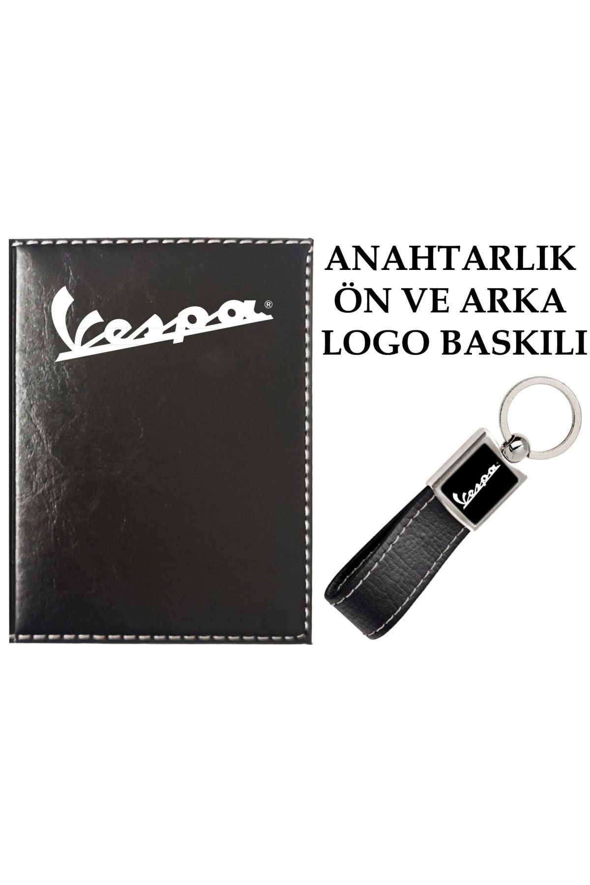 promosyon denizi Vespa Logolu Siyah Ruhsat Kabı Ve Vespa Logolu Anahtarlık