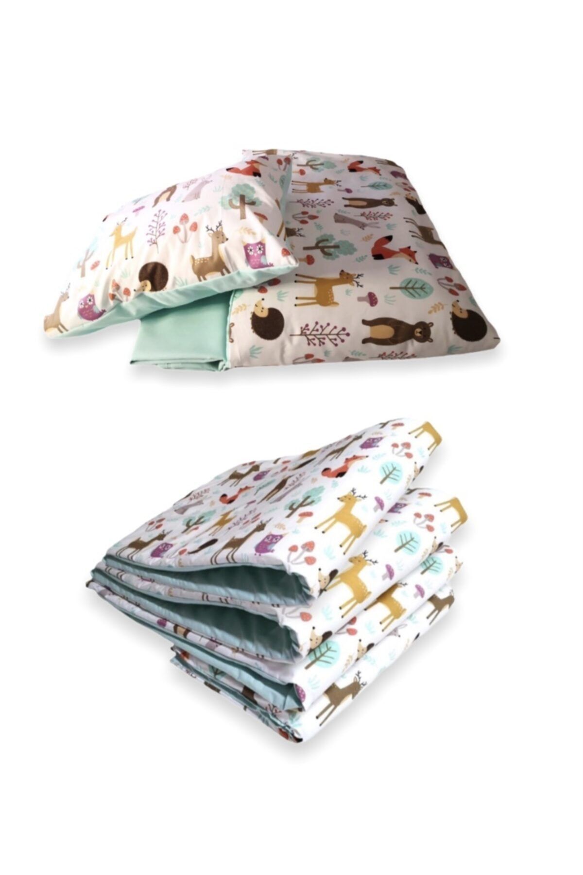 Bebek Özel Mint  %100 Pamuk Beşik Kenar Koruma Uyku Seti Doğa 60x120  (7 Parça)