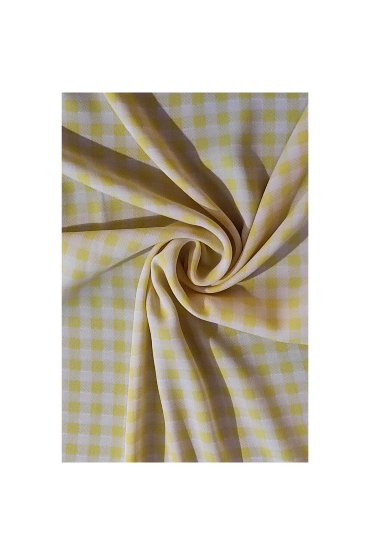feminen Limon Sarısı Ekose Krep