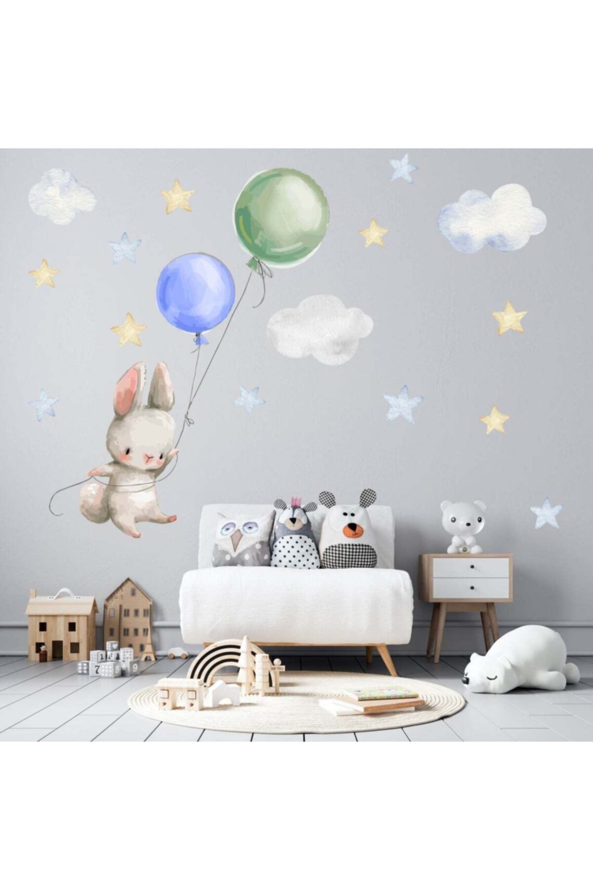 Kt Grup Balonlu Tavşan Bulutlar Ve Yıldızlar Duvar Sticker Seti