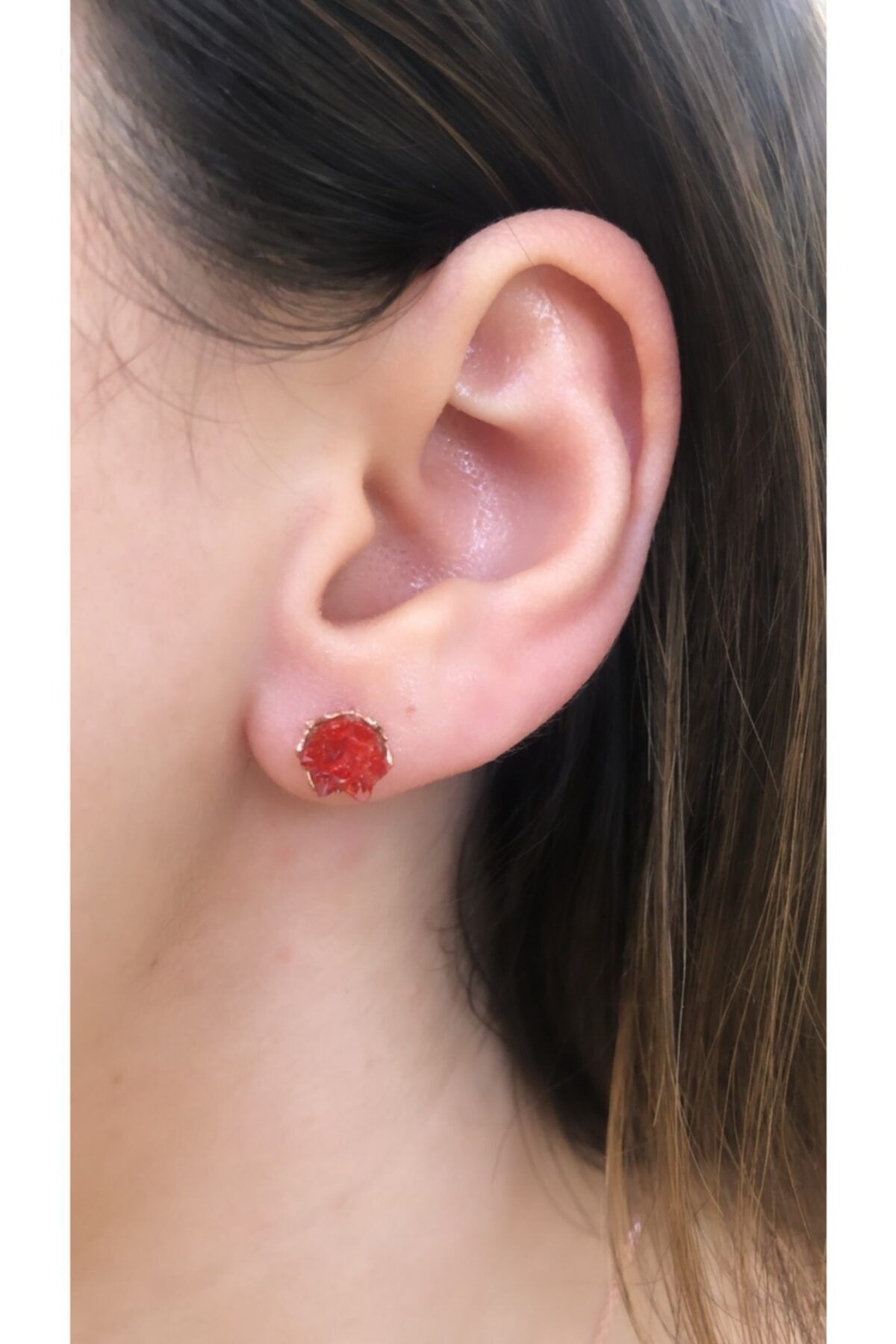 Joel Jewelry Garnet Taşlı Lotus Model Zarif Pembe Altın Kaplamalı Gümüş Küpe