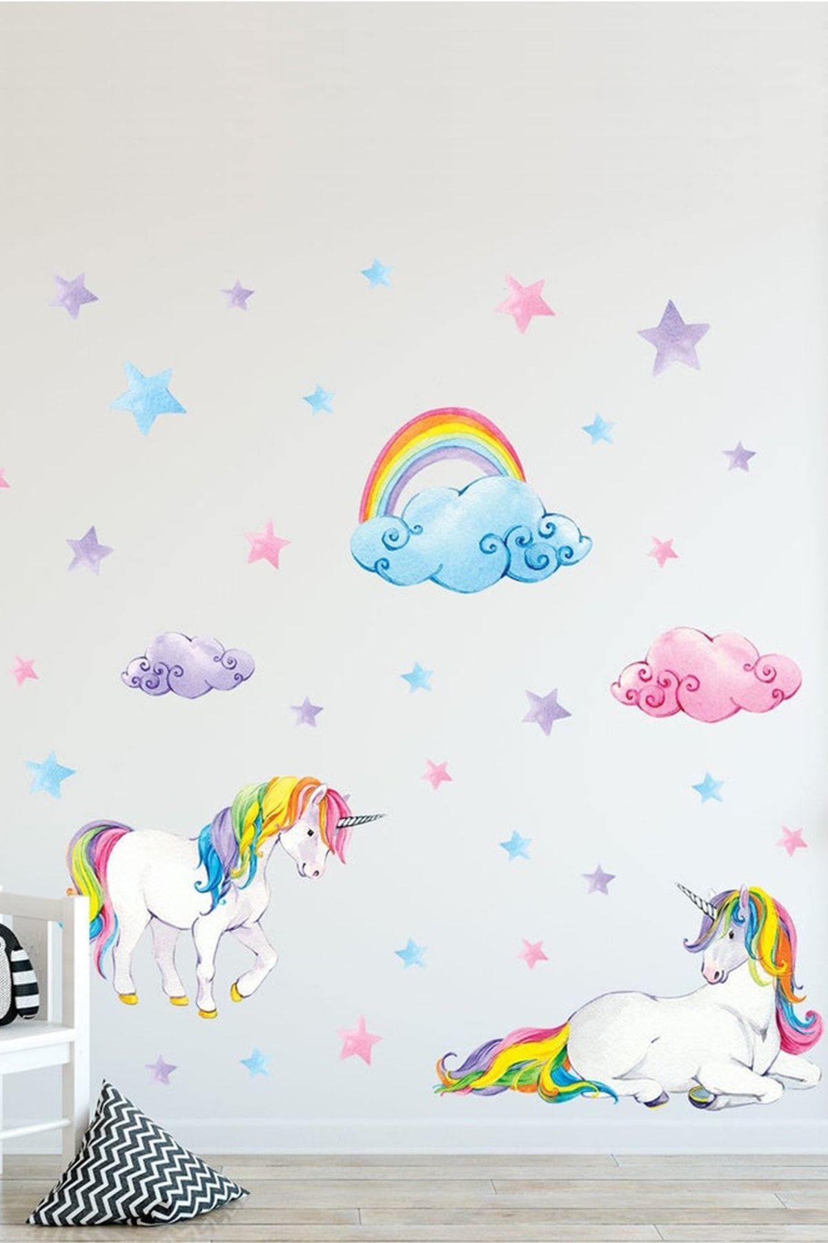 Kt Grup Renkli Unicorn Bulutlar Ve Yıldızlar Baby Shower Duvar Sticker Seti