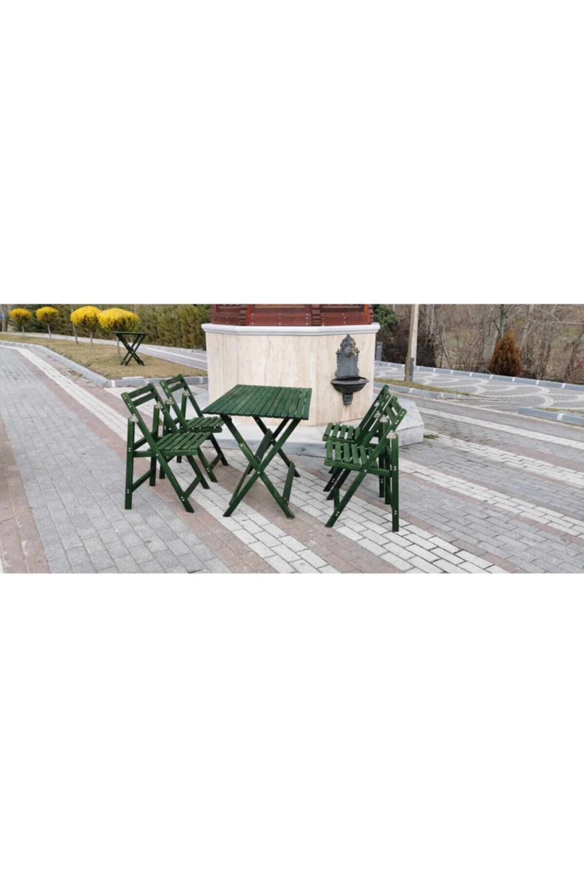 MsmWood Ahşap Katlanır Kamp Masa Sandalye Takımı 123 X 65 cm 4 Sandalye Ve 1 Masa Yeşil