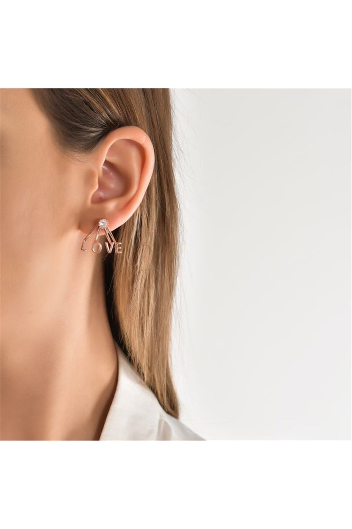 Yantra Silver Love Harf Rose Gümüş Iki Parçalı Küpe