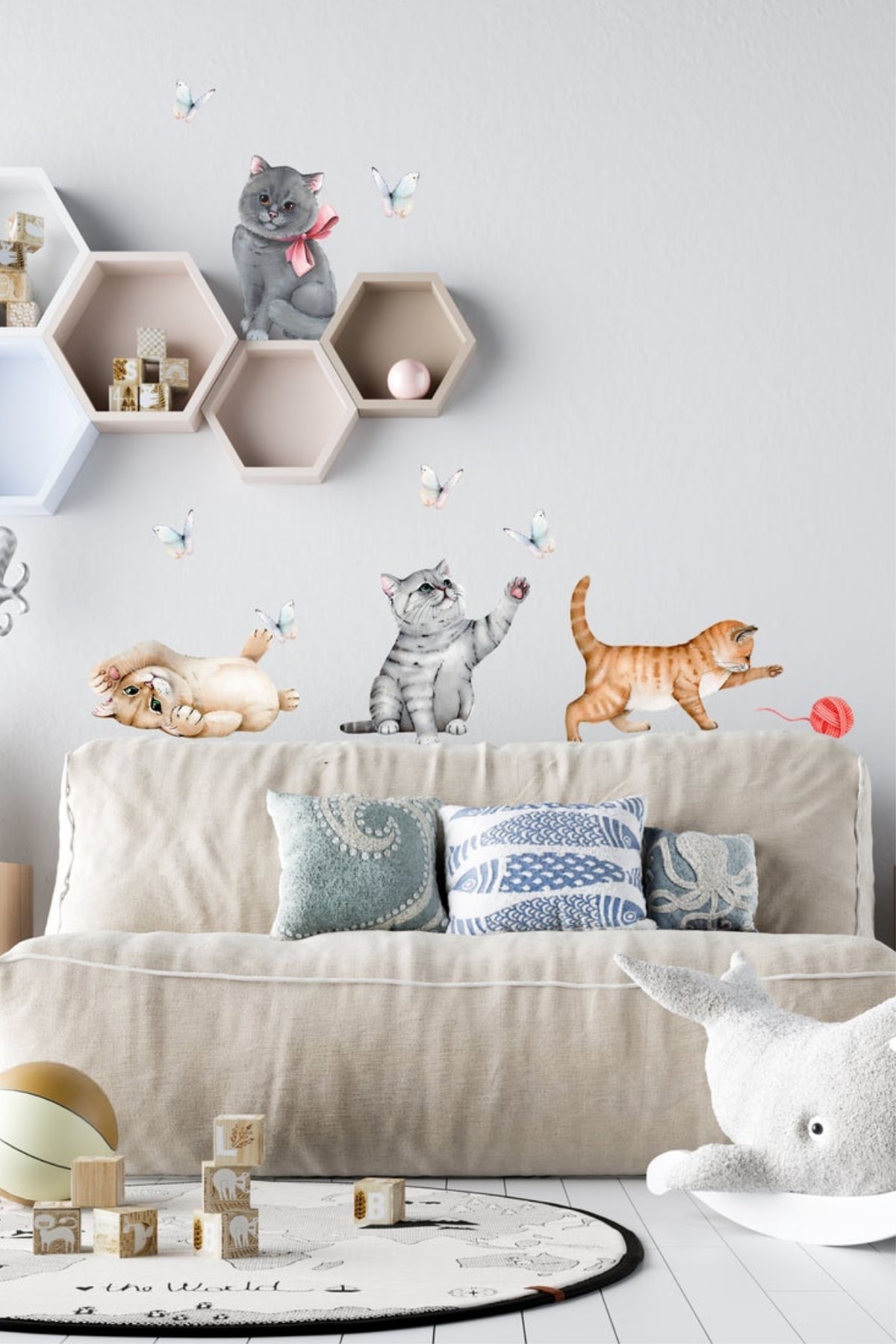 Tasarım Ada'sı Sevimli Kedi Dostlar Çocuk Odası Duvar Sticker
