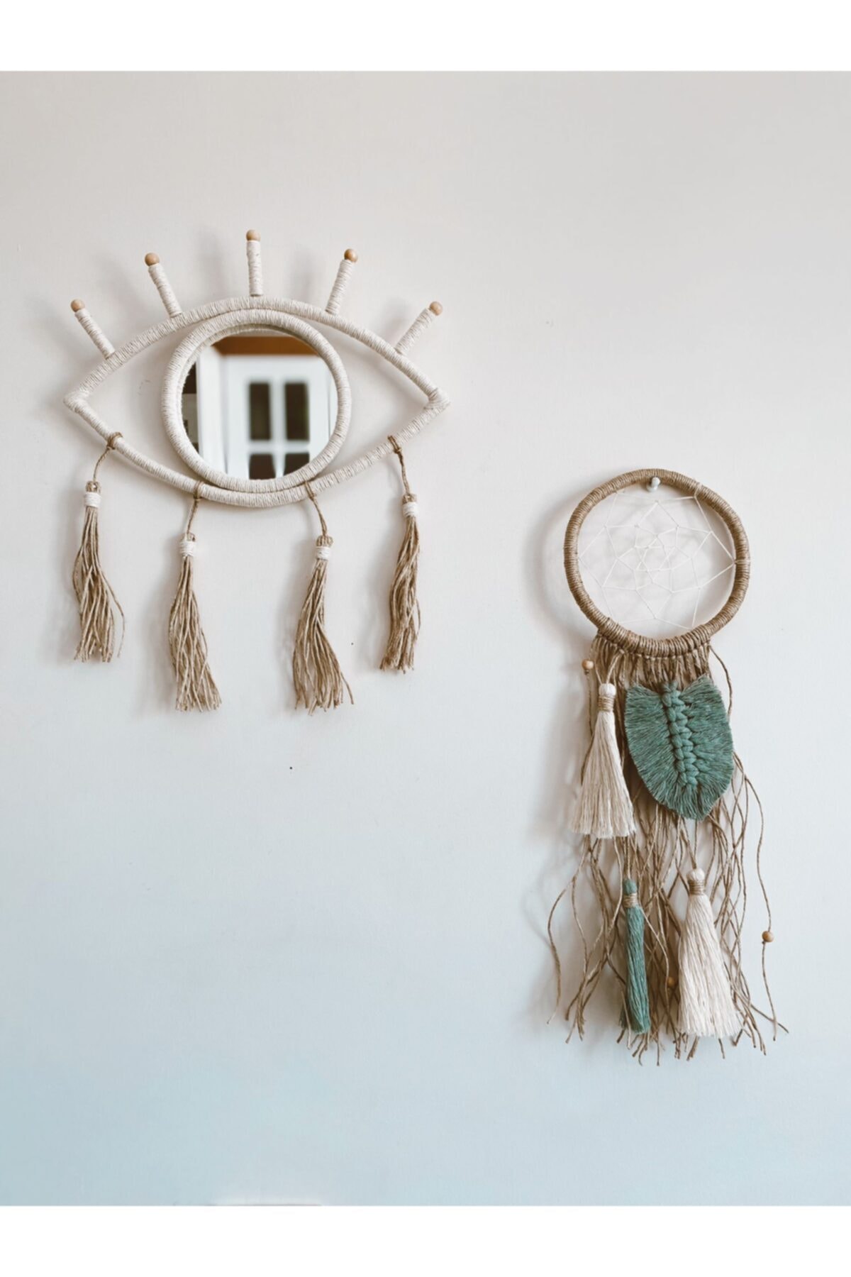 Lidya Shop Bohem Jüt Ipinden Göz Şeklinde Ayna Ve Düş Kapanı & Dreamcatcher Duvar Dekoru Süsü