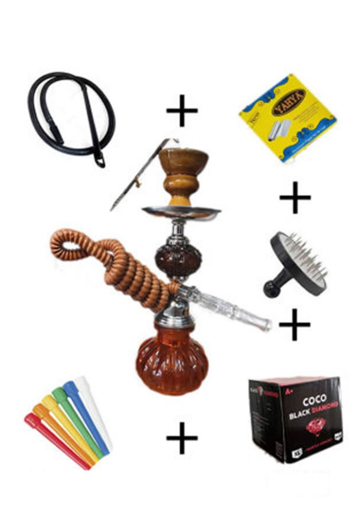 ORJİN TOBACCO Nargile Takımı + 1 Kg Kömür + Folyo + 25 Adet Kalem Sipsi + Çoklu Delici + 1 Adet Yedek Marpuç