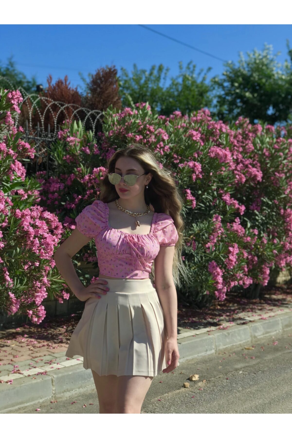 Kucukkayabutik Pembe Çiçekli Crop