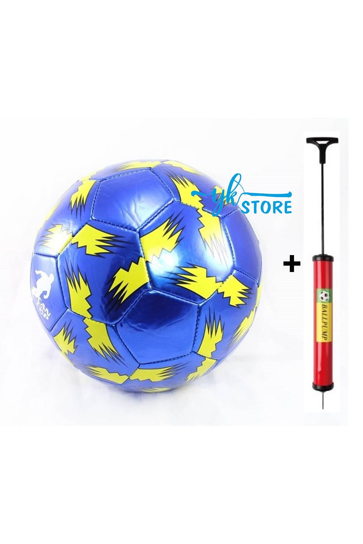 YKSTORE Mavi Desenli Futbol Tapu Ve Şişirme Pompası Hediye