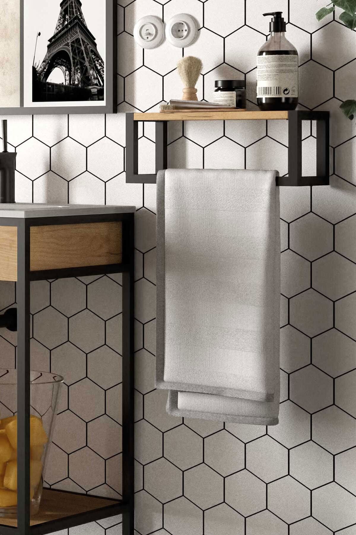 Moola Banyo Duvar Rafı Banyo Düzenleyici Organizer Ahşap & Metal Banyo Duvar Rafı