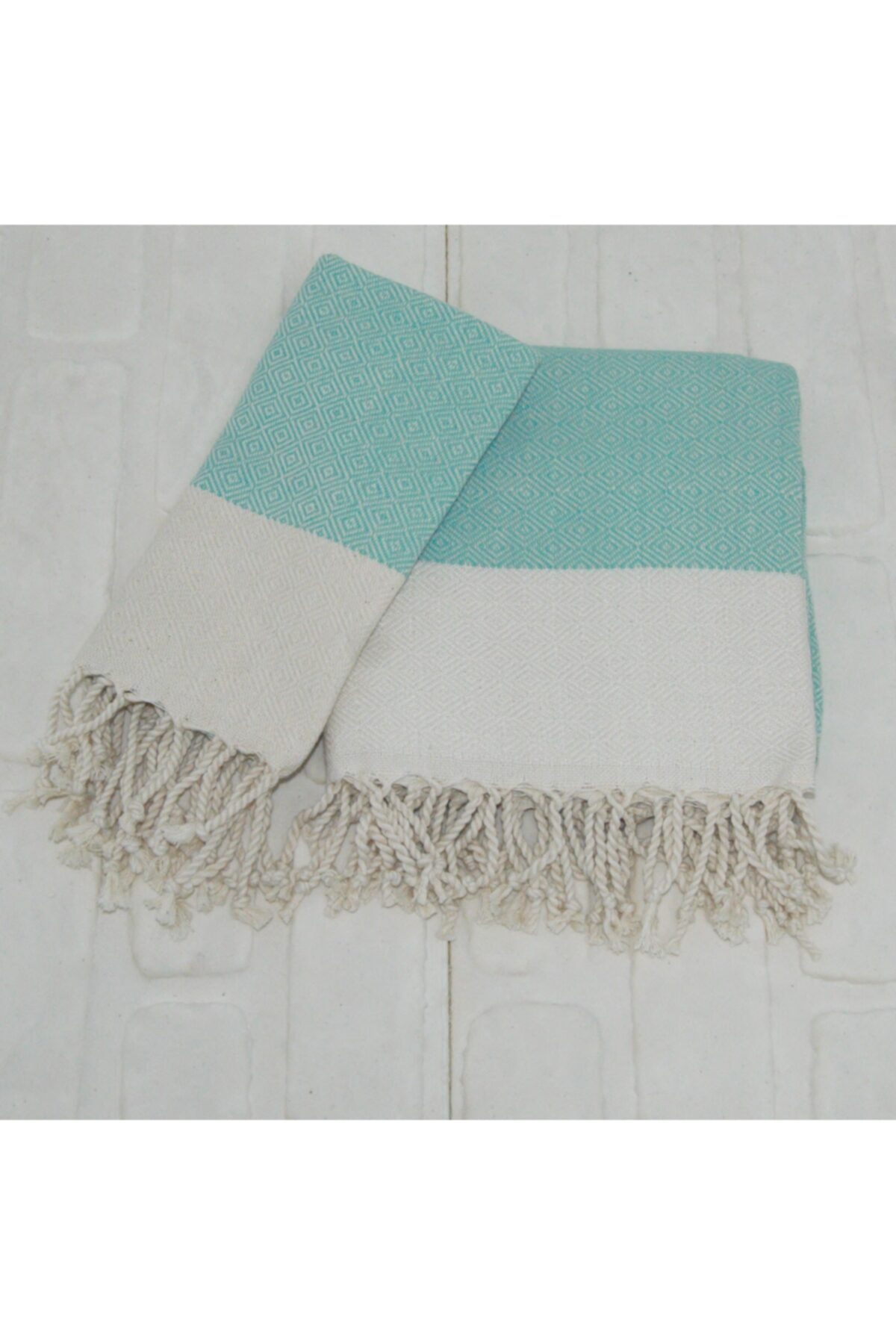 MRCHOME'S Elmas Desen Sık Dokuma 100x180 Peştemal 50x100 Peşkir Set Su Yeşili