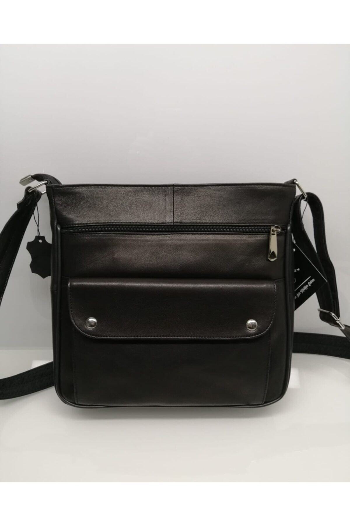 BurayBags Hakiki Deri Postacı Çantası Kapaksız Siyah
