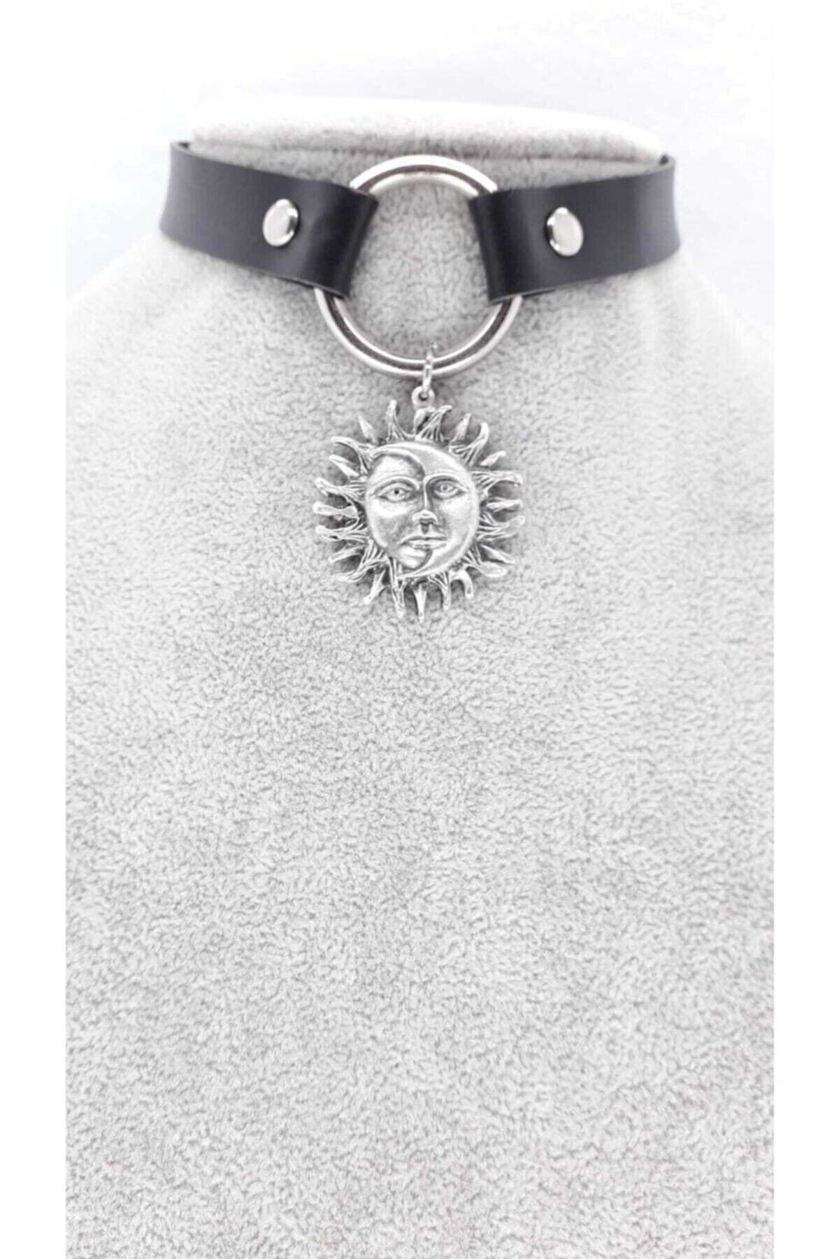 ema Ay ve Güneş Surat Objeli Suni Deri Choker