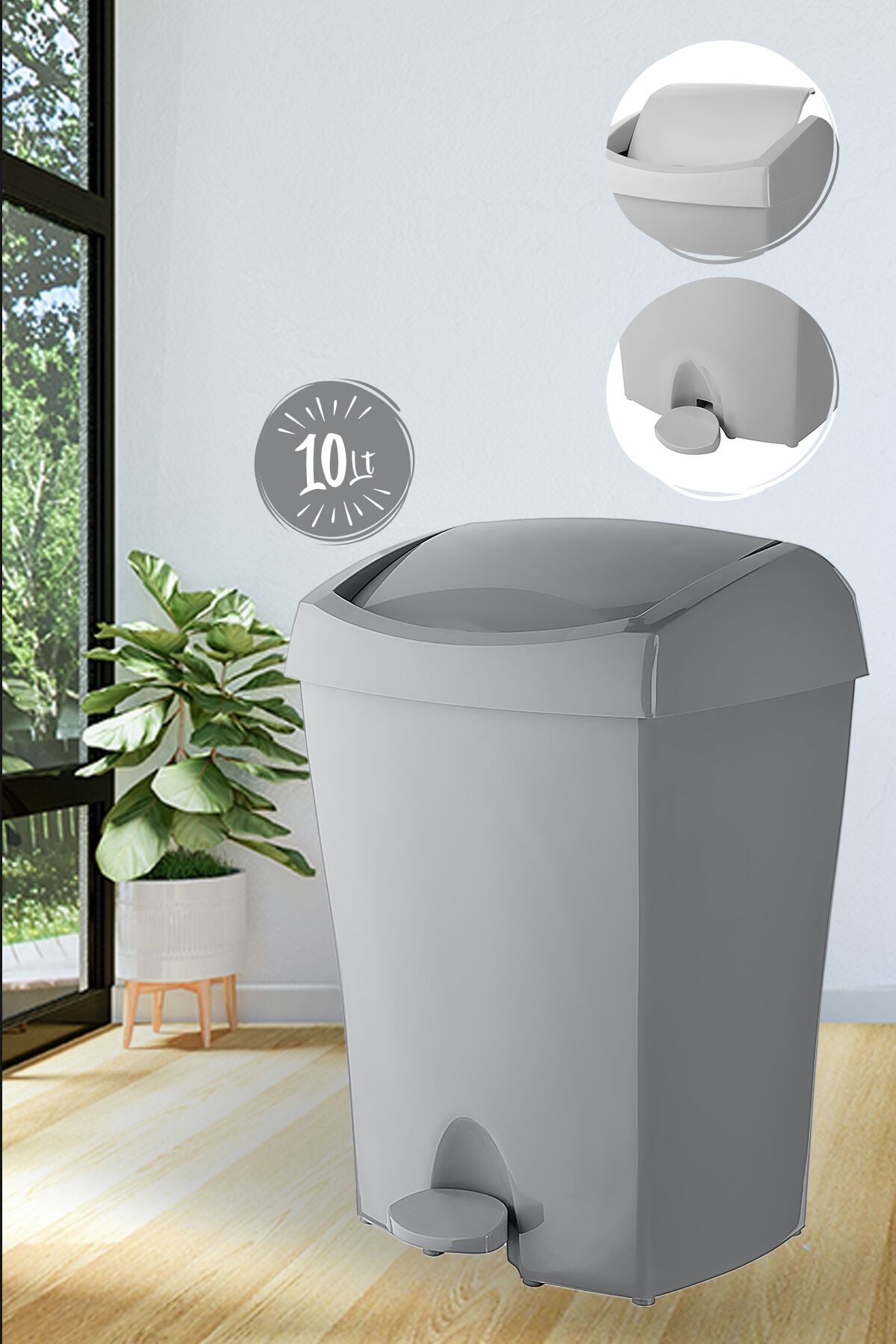 ESNAFDEDE Pedallı Çöp Kovası Mutfak Banyo Ev Ofis Atık Kutusu Trash Star 10 Lt Soft Gri