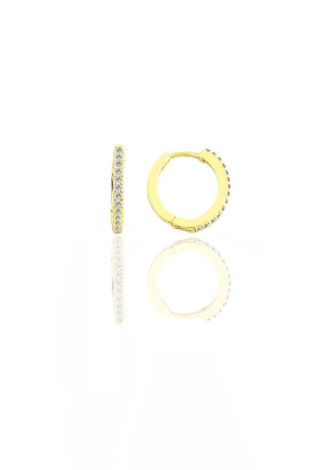 Söğütlü Silver Gümüş Altın Yaldızlı Zirkon Taşlı 12 Mm Halka Küpe