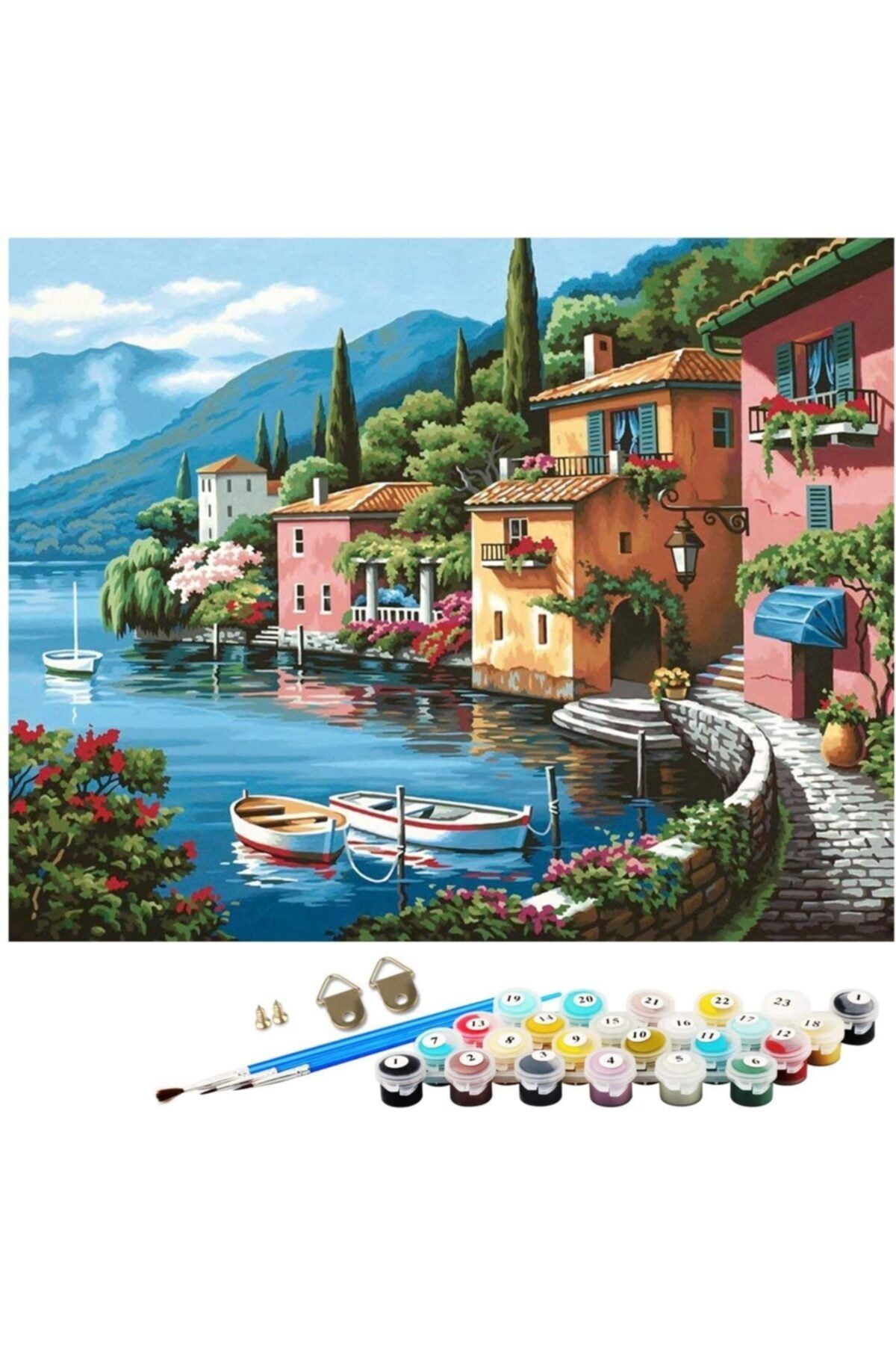 C&FHOBBY Sayılarla Boyama Tablo Seti Çerçeveli 30x40 Fırça Ve Boya Seti Pamuk Tuval Bezi Deniz Manzara