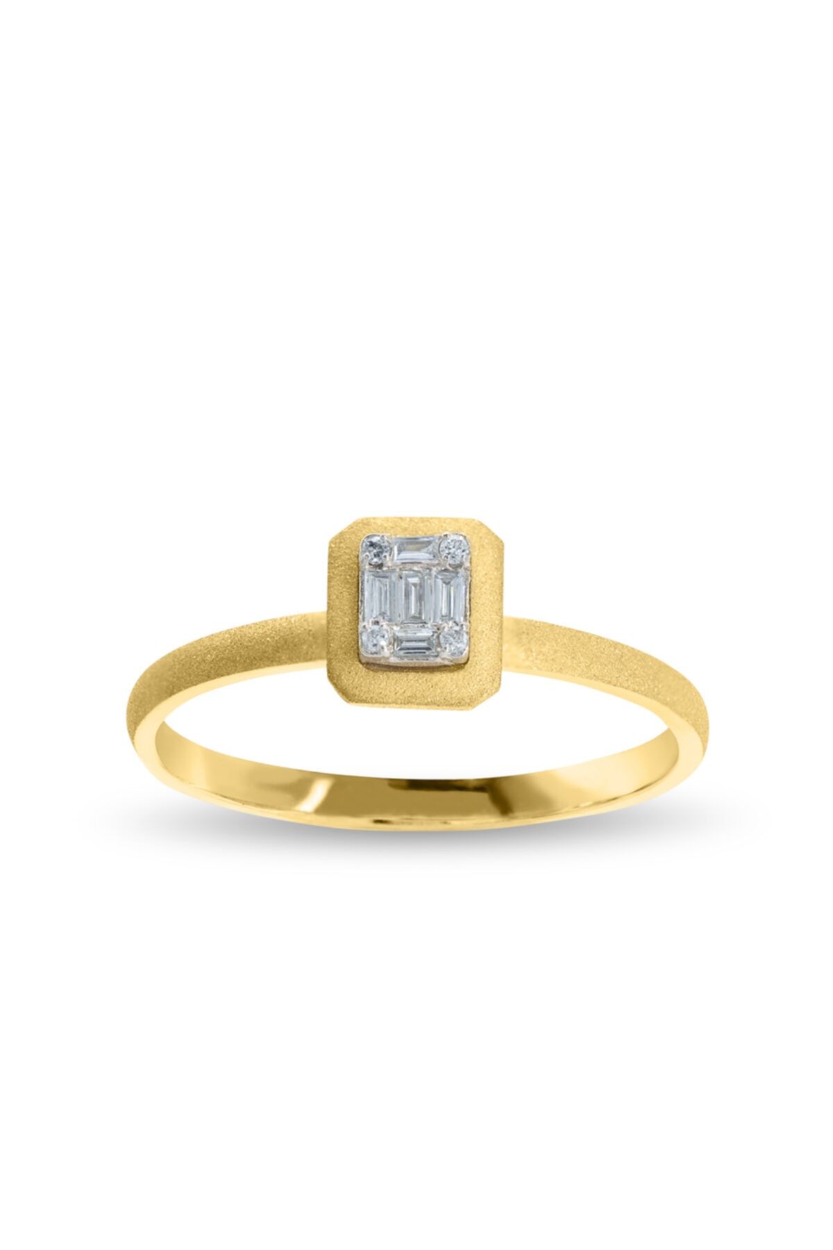 By Araj Jewellery 14 Ayar Sarı Altın 0.07 Karat Mat Pırlantalı Baget Yüzük