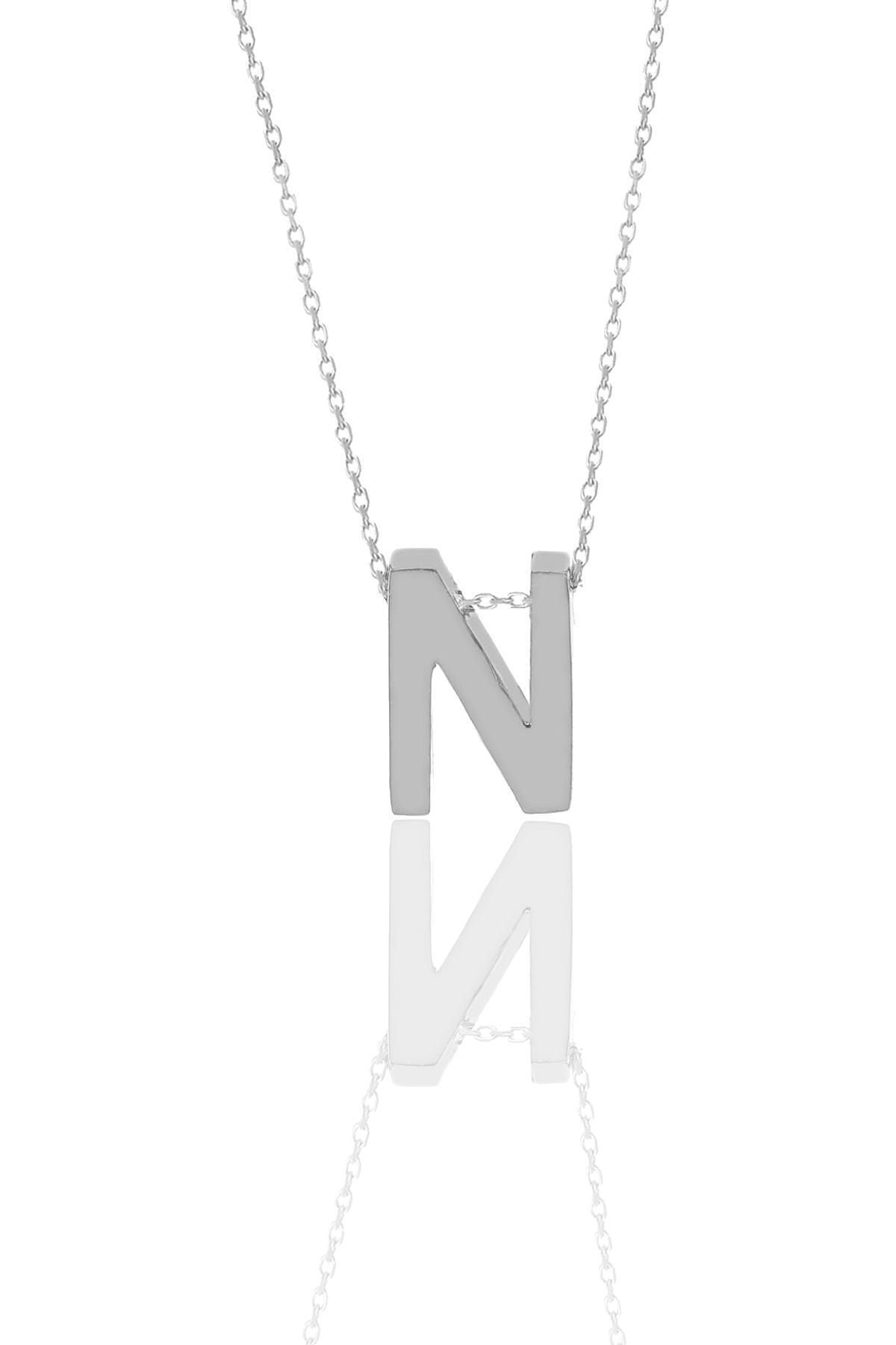 Söğütlü Silver Gümüş Rodyumlu Üç Boyutlu Minimal N Harf Kolye