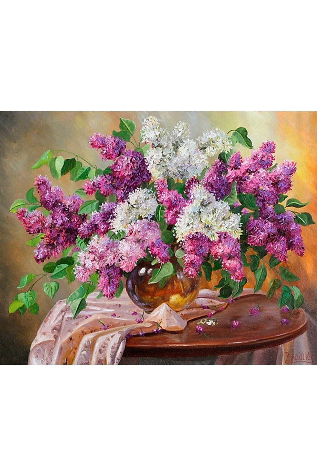 Hobigun Elmas Mozaik Tablo Diamond Painting Kit Puzzle - 50x40 cm Vazoda Çiçekler