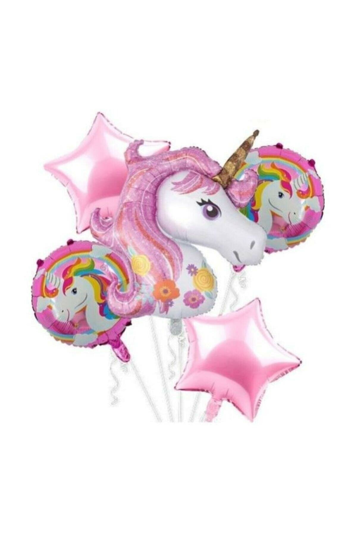 Aşkın Parti Evi 5'li Pembe Unicorn Folyo Balon Seti