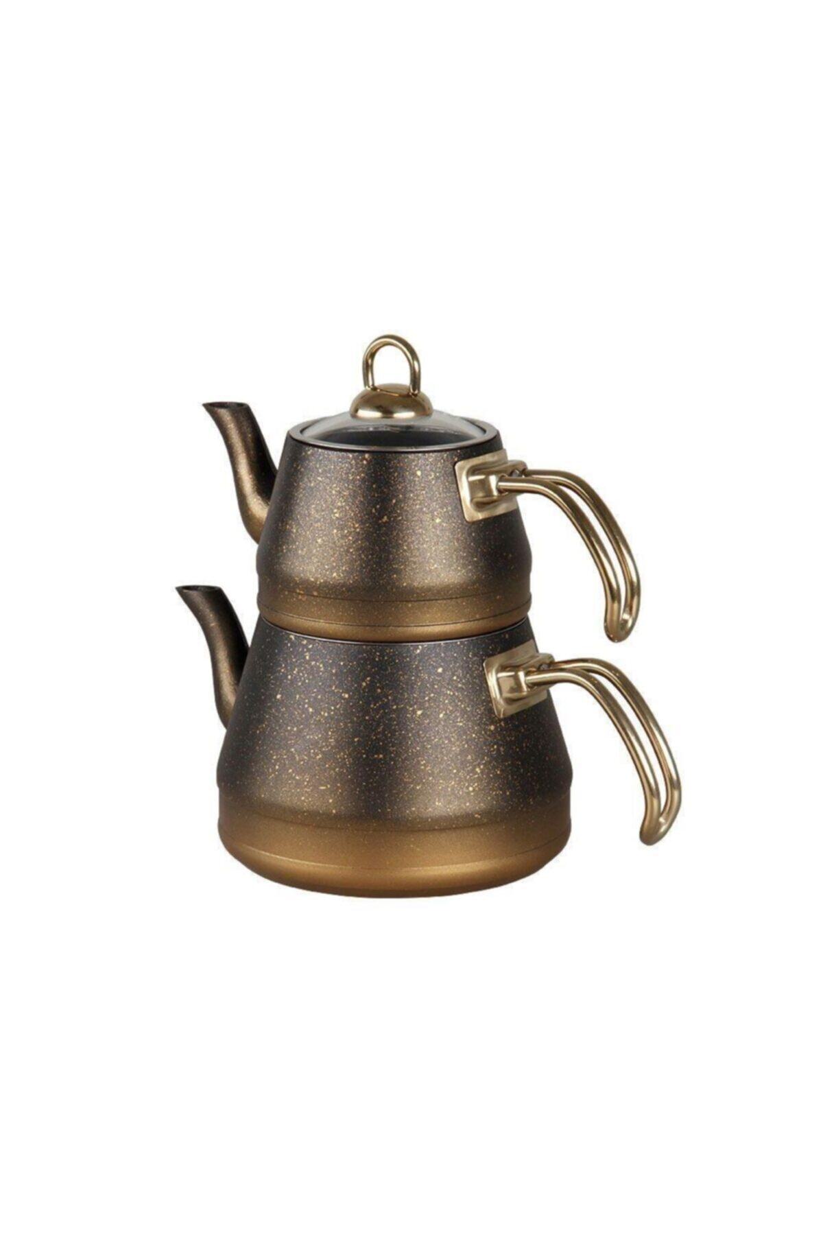 Güntem Oms Çaydanlık 8200 Granit Jumbo Boy Cam Kapak Gold
