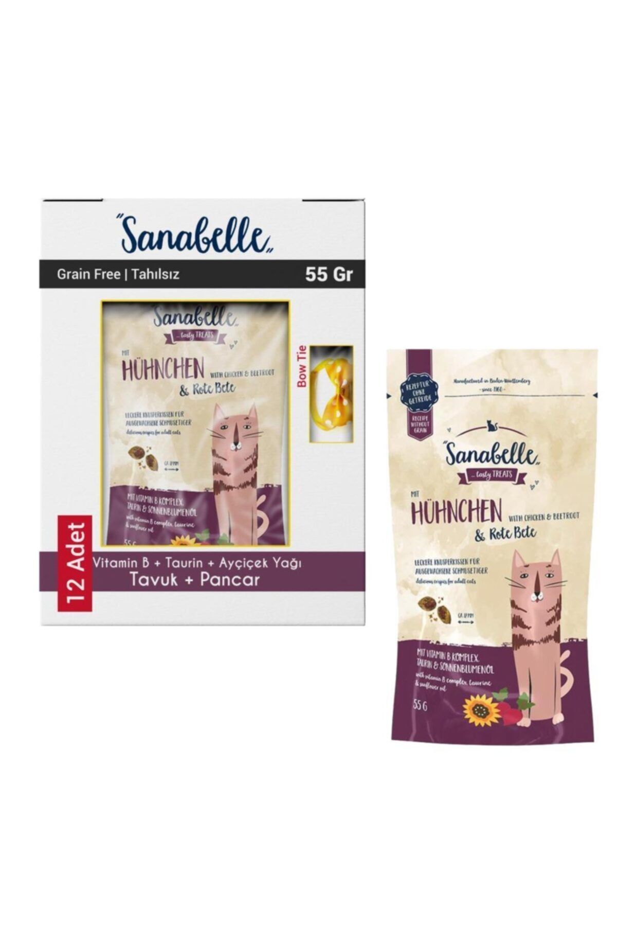 Sanabelle Tahılsız Tavuklu Ve Pancarlı Içi Dolgulu Kedi Ödül Maması 12x55 Gr