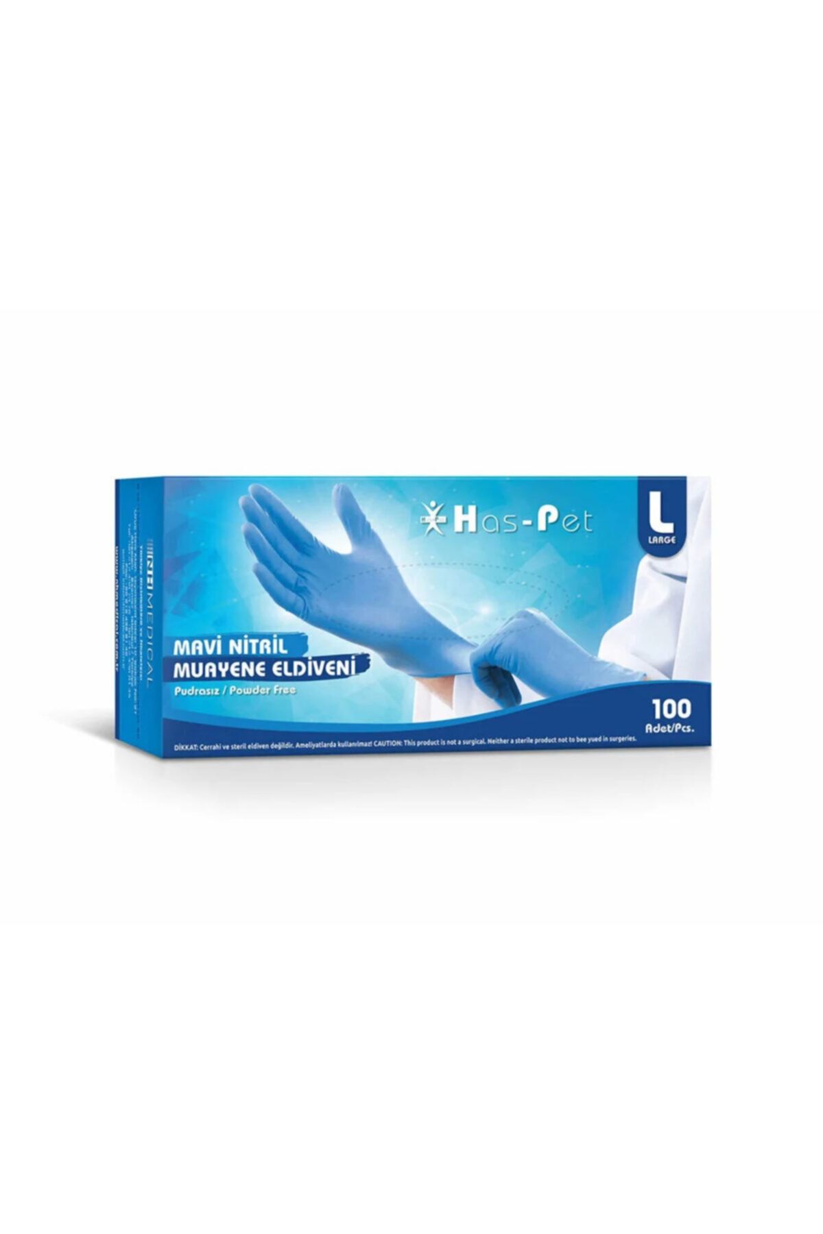 HasPet Mavi Pudrasız Nitril Muayene Eldiveni (large) 100'lü X 20 Paket - 1 Koli