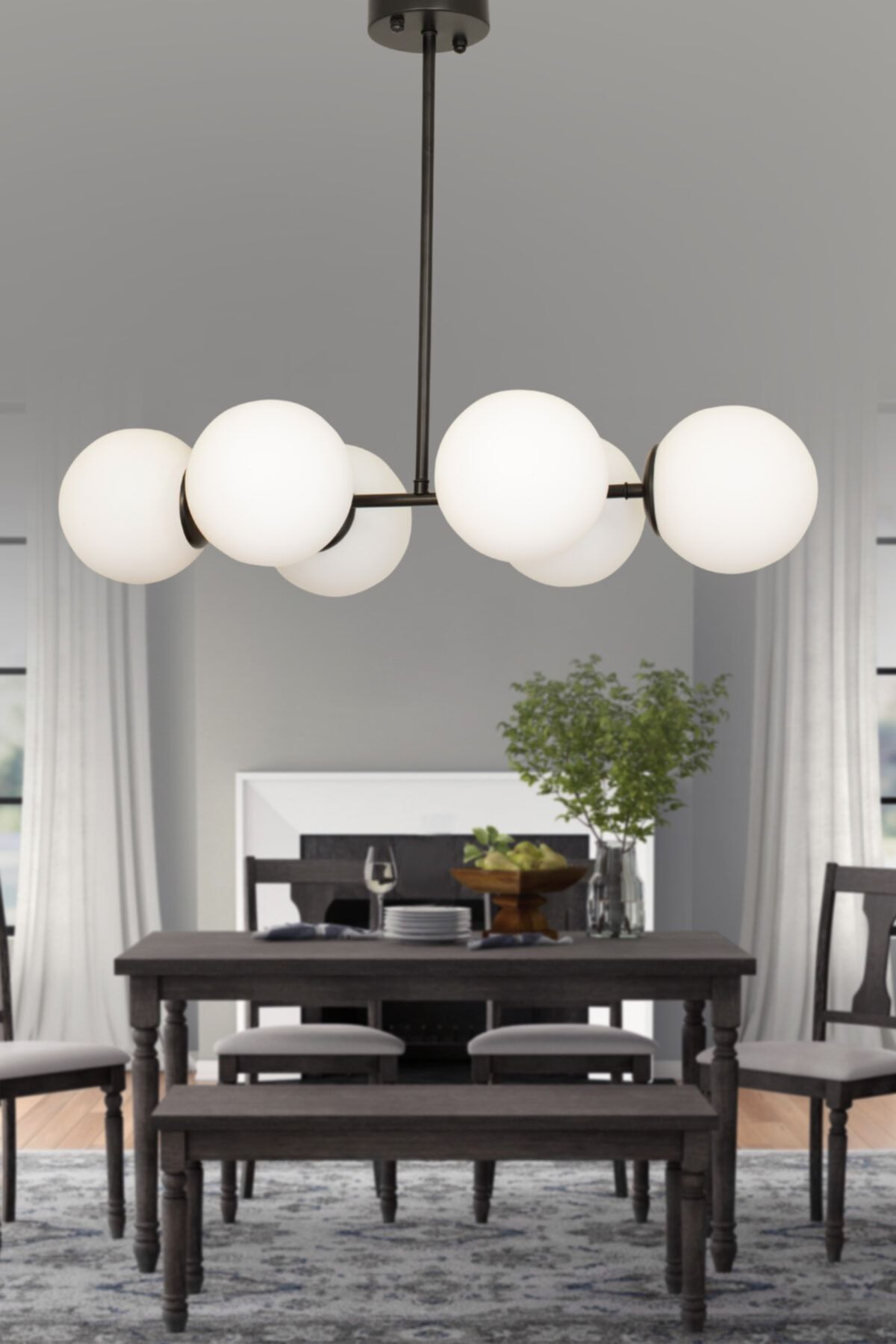 Dekorluna Modern Lara 6 Lı Siyah Salon Yemek Masası Beyaz Camlı Avize