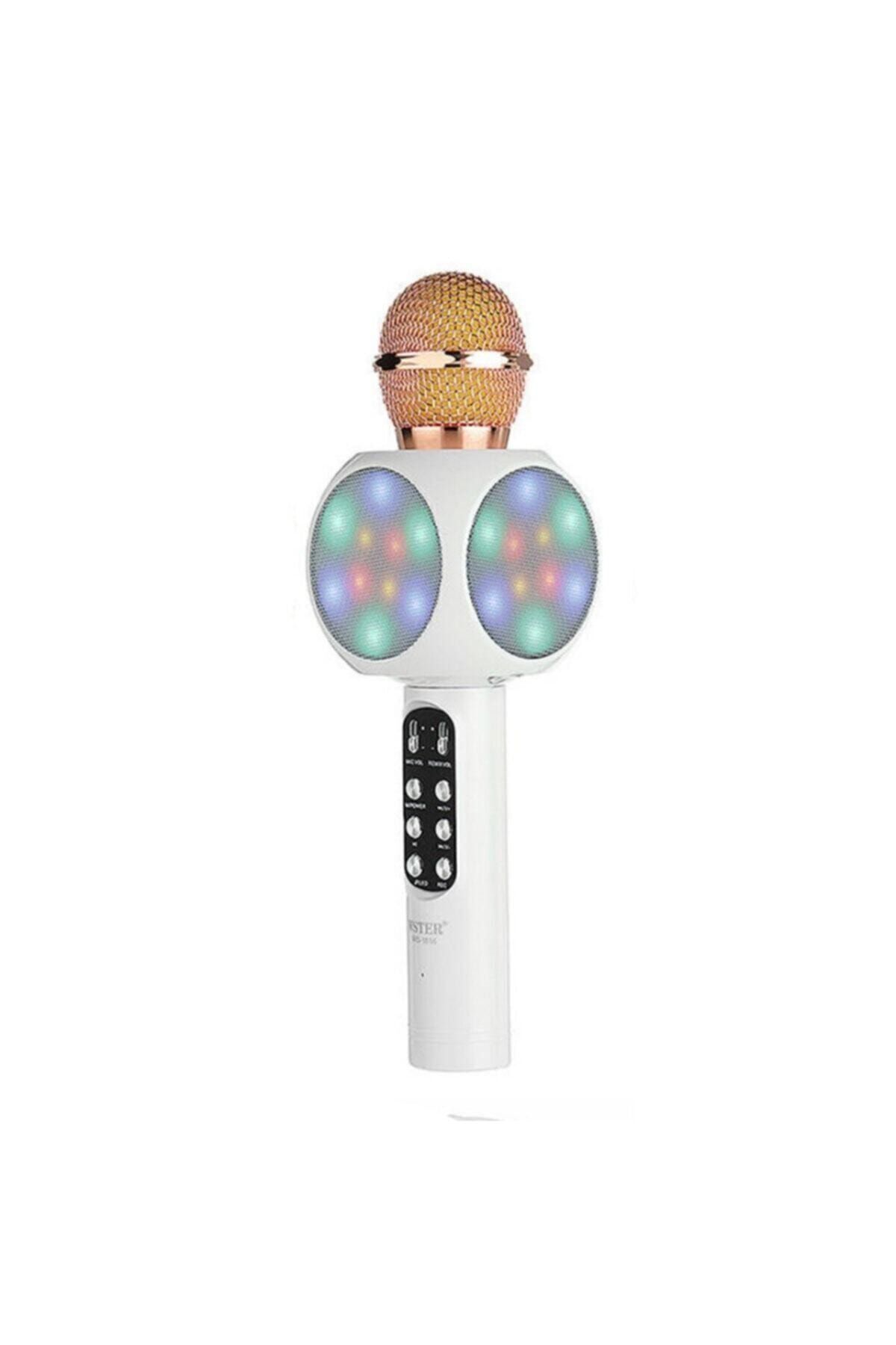 Wster Led Işıklı Karaoke Mikrofon Ses Topu Bluetooth Hoparlör Sd Kart Usb Aux Beyaz