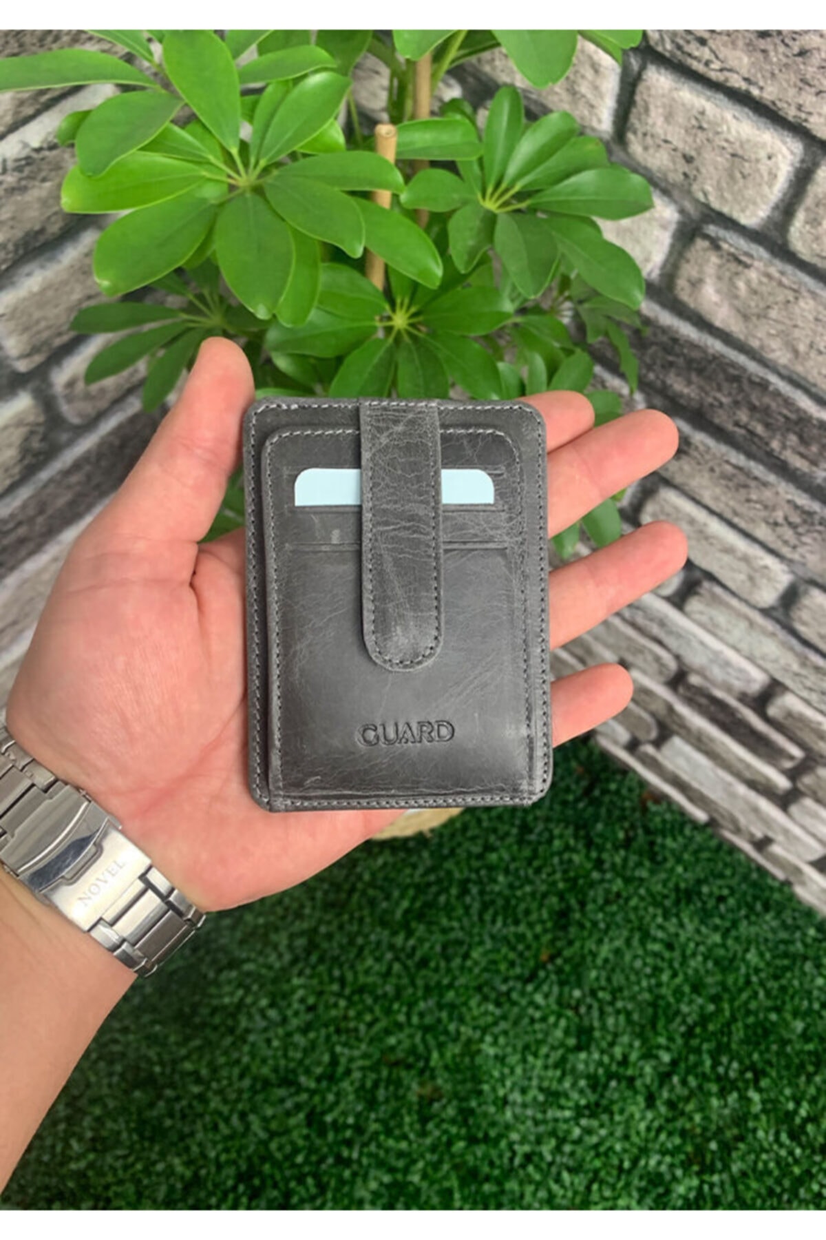Guard Leather Guard Dikey Crazy Gri Deri Kartlık