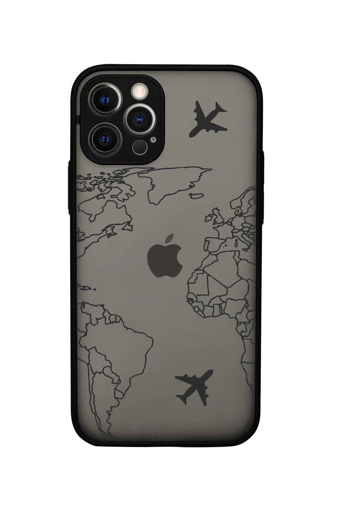 mooodcase Iphone 12 Pro Uyumlu  Kamera Lens Korumalı World Map Lines Lüx Telefon Kılıfı