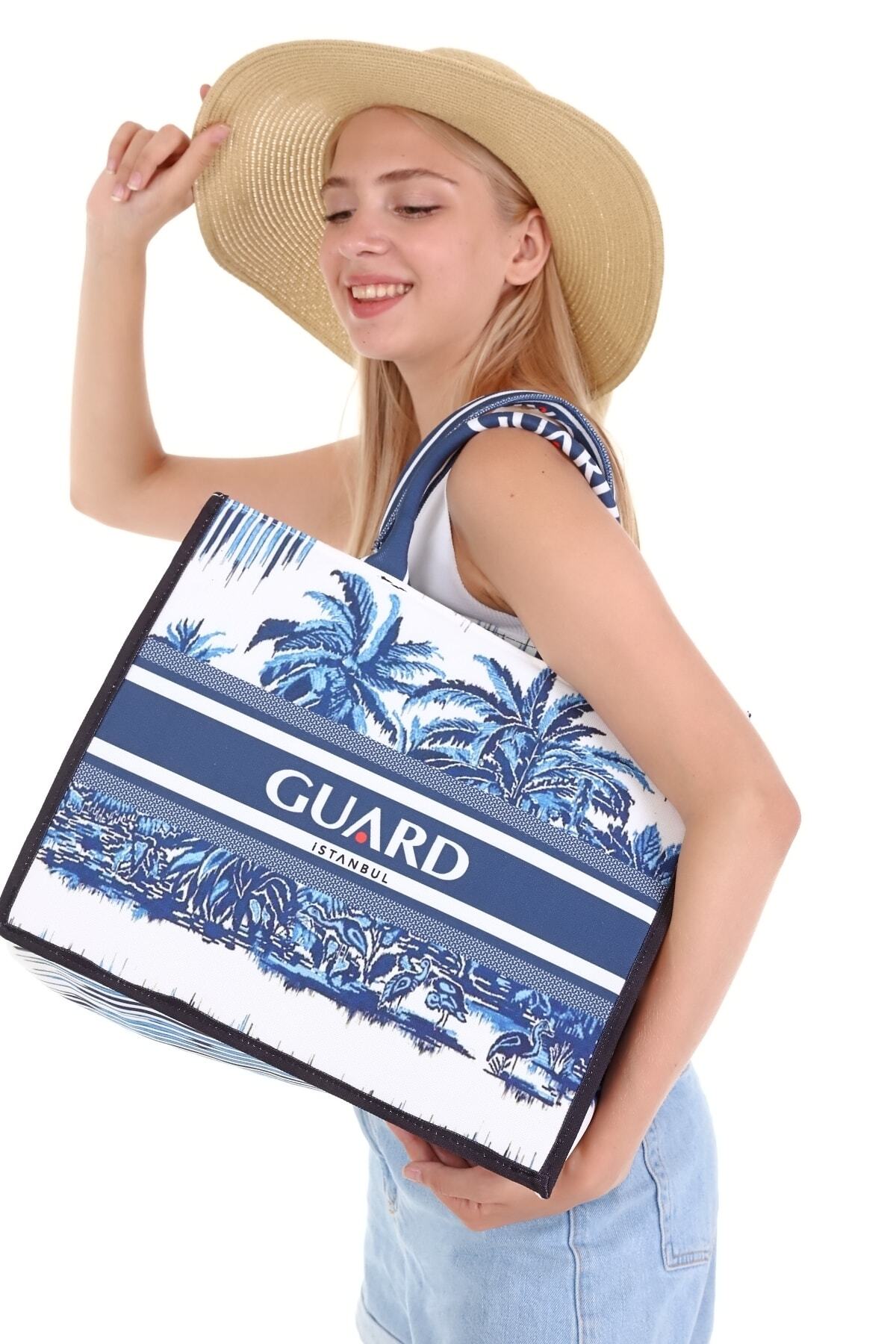 GUARD Kadın Tasarım Mavi Plaj Çantası Alışveriş Çantası