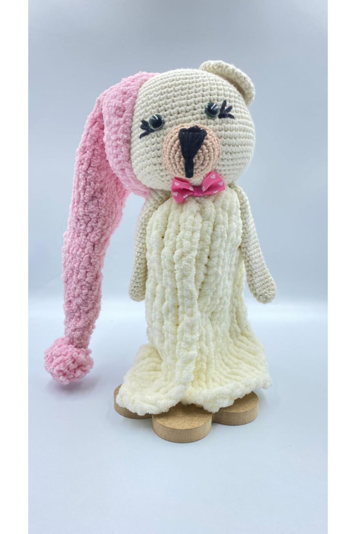 FourSistersHandMade Agucuk Bebe Müzikli Pembe Şapkalı Uyku Arkadaşı Ayıcık