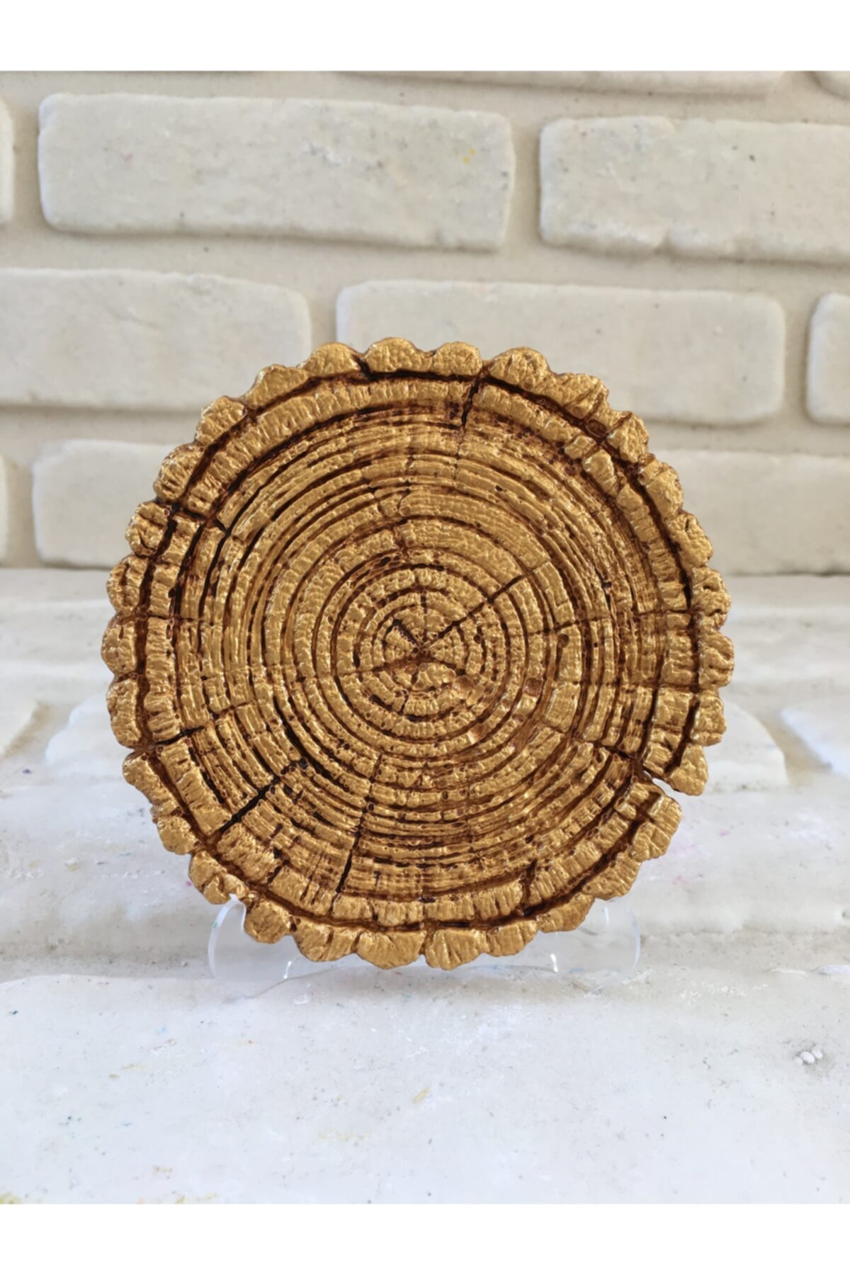 Koala Store Kütük Görünümlü Beton Bardak Altlığı Odunsu Altın 12*1 Cm