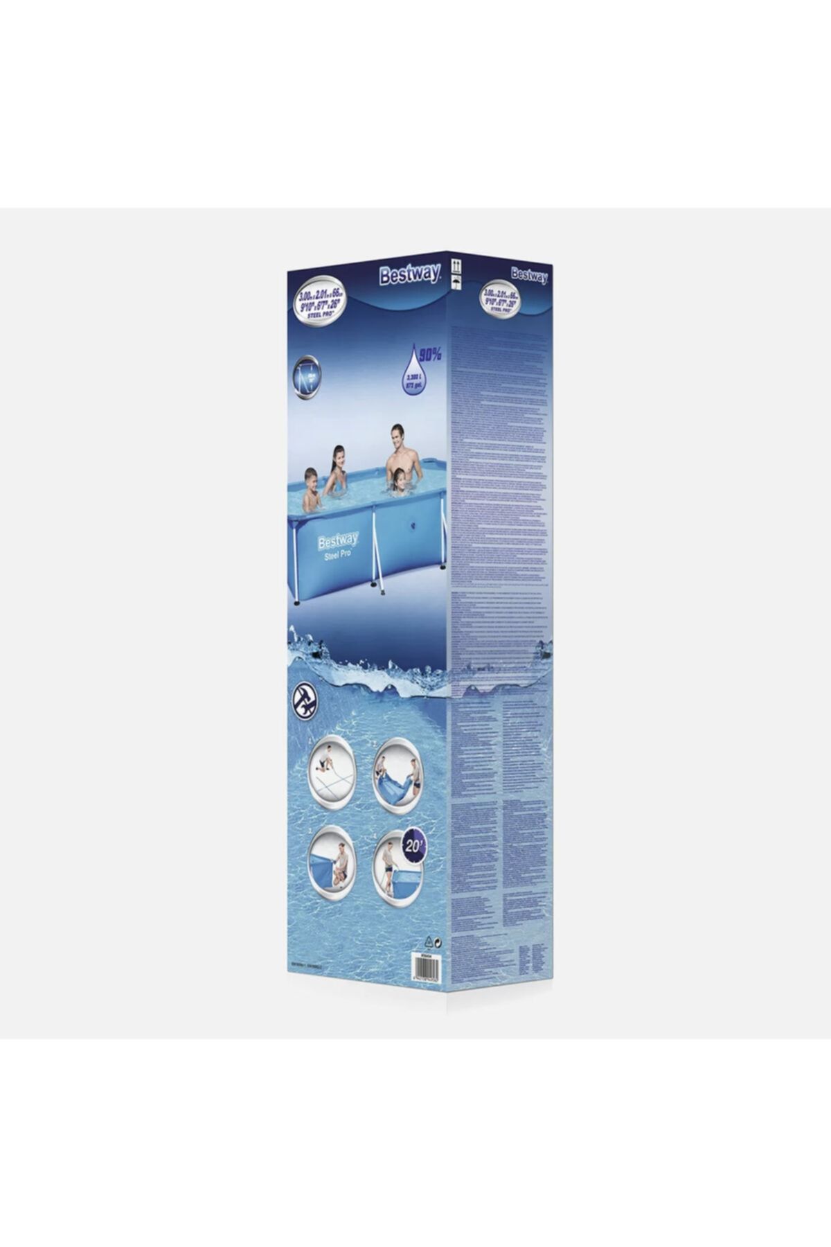 LuxuryStyle Dikdörtgen Bahçe Havuzu - 300x201x66 Cm - Su Kapasitesi: 3300 Lt (%90 Dolulukta) - Renk: Mavi
