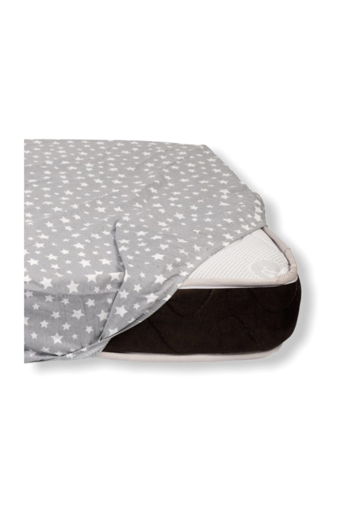Bebek Özel Pamuklu Bebek Ve Çocuk Lastikli Çarşaf 70x120 Gri Yıldızlı