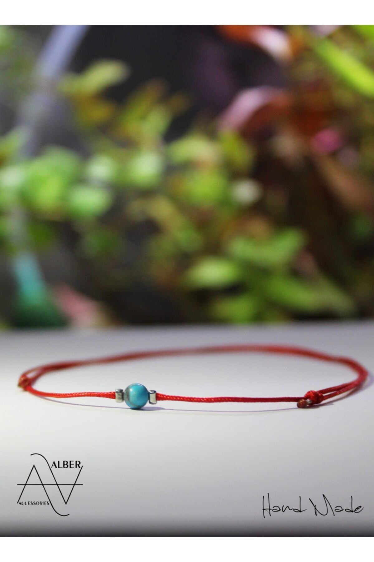alberaccessories Turkuaz / Turquoise Minimal Doğal Taşlı Ip Tasarım Gümüş Kaplama Halhal