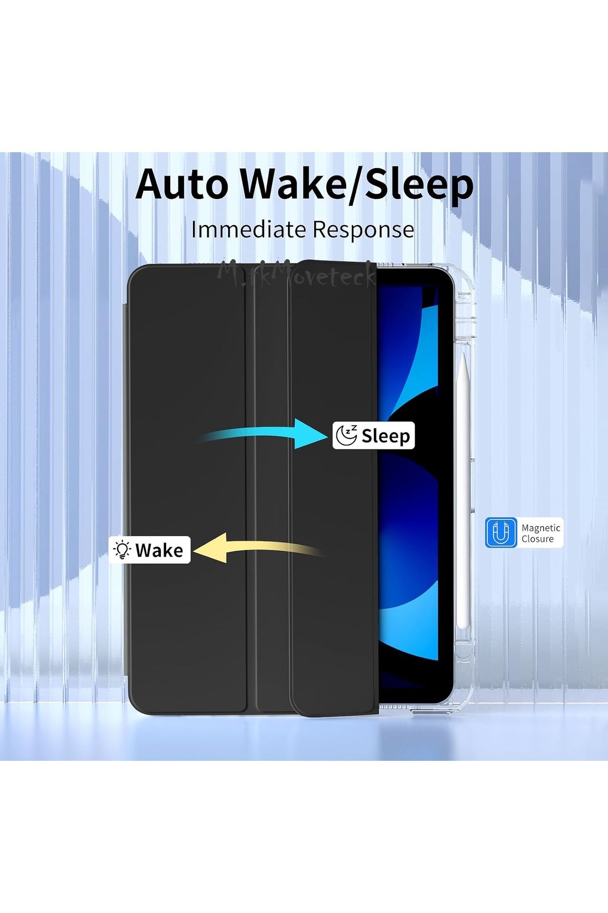 iPad Air 4/5/6 نسل iPad Air 11 M2/M3 محفظه شارژ قلم مغناطیسی حالت خواب هوشمند شفاف