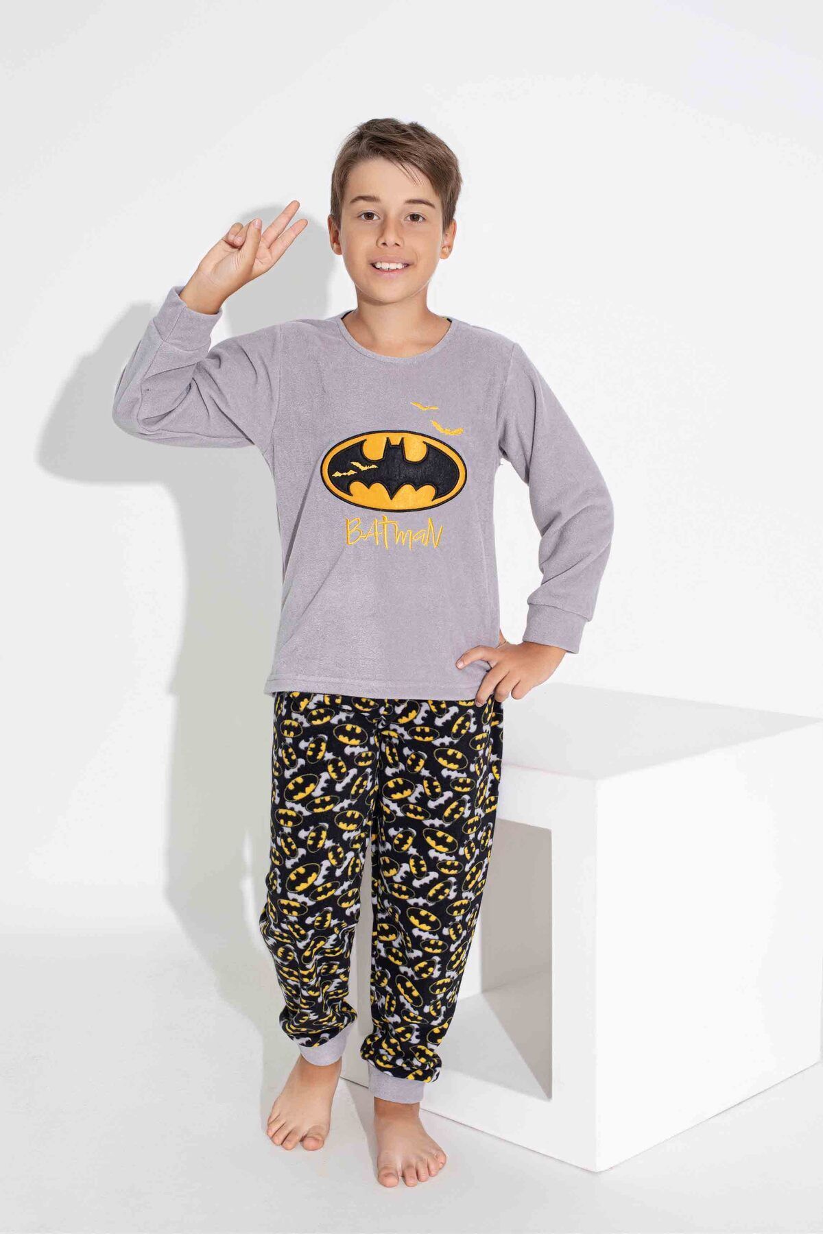 Erkek Çocuk ve Garson boy gri betmet  Wellsoft- Polar Pijama Takımı