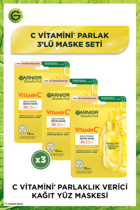 C Vitamini Parlaklık Verici Kağıt Yüz Maskesi 3'lü Set (5% Gliserin, Niacinamide) Image 0