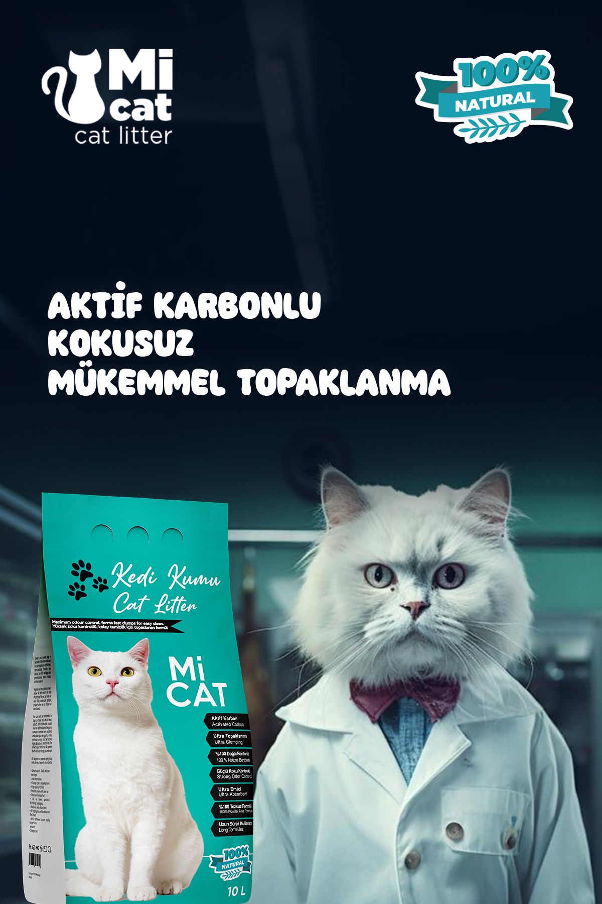 Mİ CAT 10 Litre Kokusuz DoğalBentonit Kedi Ku...